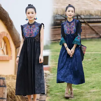 2023 китайското традиционно винтажное рокля чонсам с производството на бродерии от памук и лен, национално рокля без ръкави в стил ретро, елегантна женствена рокля