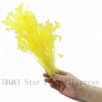 Натурална пуйка разкъсани плоски коса, боядисани в жълт цвят, изработени от 30-35 см жично цвете САМ занаятите performance костюм перо
