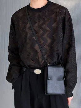 Мъжка тениска с Дълъг ръкав и Кръгло деколте от Тъмно тюл, през Пролетта на Случайни дизайн в Корейски Стил, Индивидуален Модерен Свободен 2A1292