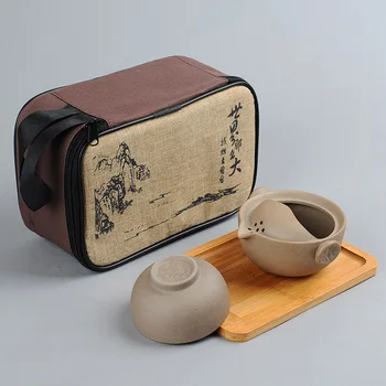 Пътен Китайски Чай Кунг-фу, Преносим Керамични Чай Gongfu Gaiwan За Един Чайник, Определени За работа на Открито Церемония, Чаена Чаша