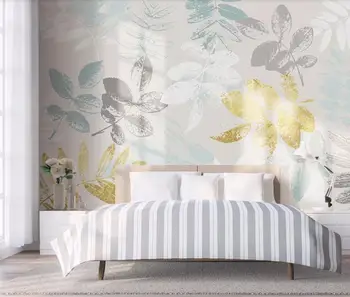 Потребителски 3D тапети, стенни живопис Скандинавски прост златен малки пресни тропически листа спалня фон монтаж на стена за украса