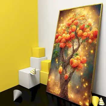 GATYZTORY Снимките По Номера Абстрактни жълти дървета, Пейзажи Голям размер за Оцветяване По номера Боя Върху Платно Декорация на Дома, 60x120c