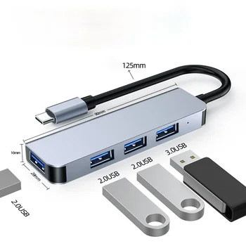 Нов Адаптер с 4-портов USB Лек, Издръжлив 5 Gbit/s Пренос на постоянен ток 5, 0.9 A Компактен адаптер Type-C за мобилен телефон