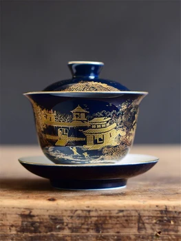 Китайски Стил Керамичен Капак на Купата Комплект Чаени Чаши, Ръчно Рисувани Цветен Емайл Чаена Чаша Кунг-фу Чай от Порцелан, Аксесоари За Дома