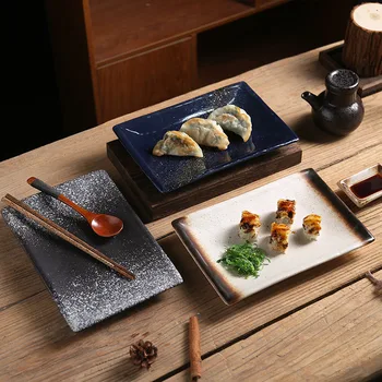 Правоъгълна ретро-с чиния, чиния за суши, чиния за сашими, рибно чиния, дългата кухненска плоча