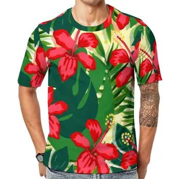 Тениска С Тропически Цветя В Фънки стил, Модни Тениски С Цветен Модел, Мъжки Козметична Тениска, Плажна Дрехи С Къс Ръкав, Графична Дрехи Голям Размер