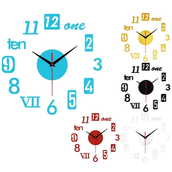 Стенен Часовник със собствените си ръце - Модерен 3D Огледален Интериор Стенни Часовници, Часовник с римски цифри - Стенен Часовник със Стикери За дома