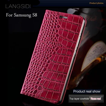 Луксозен брендовый калъф за мобилен телефон от естествена кожа на крокодил, С плоски текстура калъф за телефон Samsung Galaxy S8 калъф за вашия телефон ръчна изработка