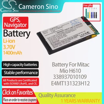 Батерия CameronSino за Mitac Mio H610 подходящ за Mitac 338937010109 E4MT131323H12 GPS, батерия за навигатор 1400 ма 3,70 В Литиево-йонна Черен