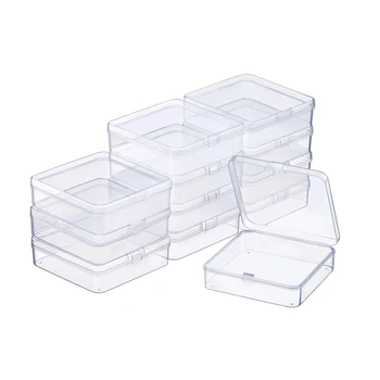 12 Опаковки, прозрачни пластмасови контейнери за съхранение мъниста Кутия с панти капак за мъниста и още много други (х 3,70 3,70 х 1,18 инча)