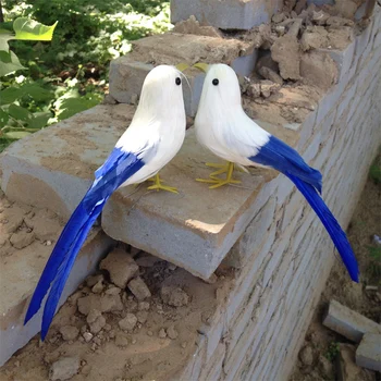 двойка прекрасни симулационни модели на птици от пяна, кожа, бели и сини кукли-птици, подарък от около 22 см 1337