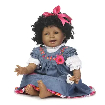 силиконови кукли реборн реалистични детски кукли vinyl детски кукли хит на продажбите 22 инча мода 55 см Африканска детска Кукла Рокля на Принцеса