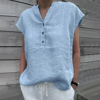 Лятна Блуза Однотонная Проста С Къс Ръкав и V-образно Деколте, Бързосъхнеща Женска тениска, Ежедневни Облекла
