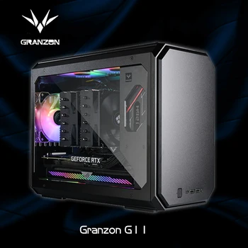 Granzon G11 ITX MTX Gamer Cabinet 19L Малък Алуминиев корпус от стъкло със странично проникване Поддържа 240 водни охладители AIO и 330 мм GPU и захранване ATX