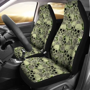 Комплект от 2 покривала за автомобилни седалки Day Of The Dead с готик черепи Комплект от 2 Универсални защитни покривала за предните седалки