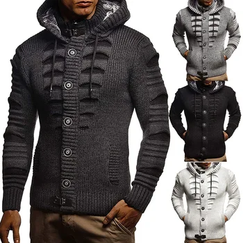 Европейски и американски есенно-зимния нов модерен случайни пуловер, мъжки вязаный жилетка с качулка, палто