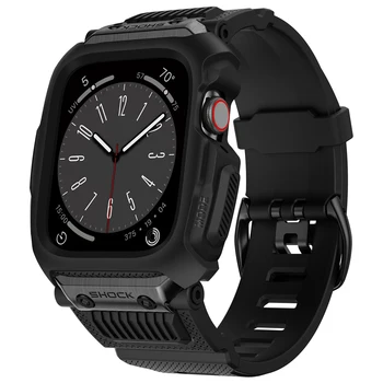 Подходящ за Apple Watch 8 7 6 44 мм 45 мм, Универсален силикон + защитен калъф от неръждаема стомана iwatch5 4 42 мм Камуфляжный каишка за часовник