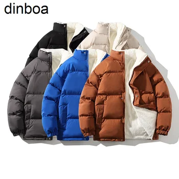 Dinboa-нова мъжки парк, плюшен удебелена Памучен Топло Ежедневно яке с цип в корейски стил С висока Яка, Свободна Однотонная зимно яке За мъже
