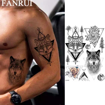 FANRUI Вълк Лисица Розата е Цветето на Временни Татуировки За Мъже Стикери Триъгълници Планина Потребителски Татуировки, Боди Арт Фалшиви Татуировки Водонепроница