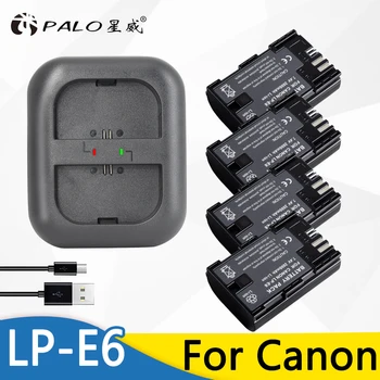 Palo 4 бр. LP-E6 LP E6 LPE6 Акумулаторни Камера Батерия + USB Двойно Зарядно Устройство За Canon EOS 5DS 5D Mark II Mark III 6D 7D DSLR EOS 5DSR