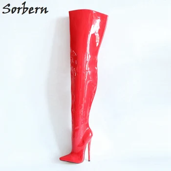 Sorbern/ женски ботфорты над коляното на твърдия токчета 18 см, обувки на много висок ток с остър пръсти, Унисекс, ботуши до бедрата, 2018 г., дамски обувки