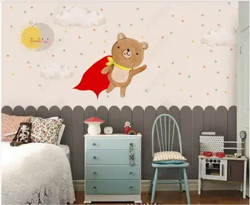 3d тапети с потребителски фотообоями Карикатура малката мечка летящ детска стая начало декор на 3d снимка за тапет на стената