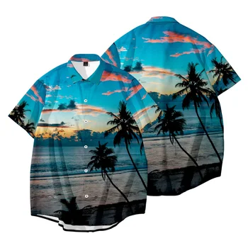 Мъжки Летни Ризи с Къс Ръкав, по-Големи Размери, Свободни Блузи, Плажни Дрехи, Ризи с Цифрово Принтом Кокосовата Палма, Мъжки Блузи, Хавайски Ризи 6XL