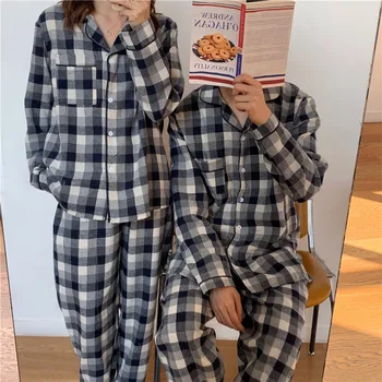 demisezonnyj пижамный костюм шлайфане пижамный комплект ежедневни панталони с дълги ръкави домашни дрехи дамски пижами в клетката мъжки пижами L899