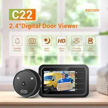 ESCAM 2,4 инча Видео Вратата HD 720 P Помещение Звънец 120-Градусов Ъгъл на Гледане на Видео Поддръжка на Очите Звънец Домашна Охранителна Врата Камера