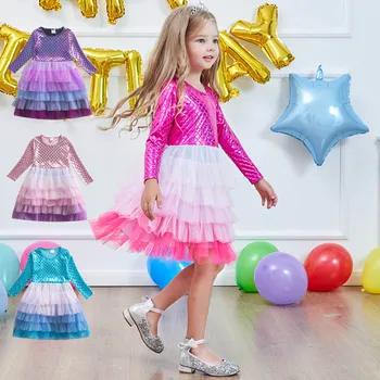 Празнична премяна за малки момичета Трапециевидное рокля-пакетче принцесата Русалка с ресни, Рокли за танци, вечерни рокли за рожден Ден, абитуриентски бал, от 3 до 8 години