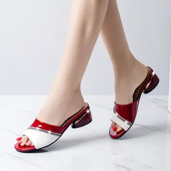 Летни Джапанки; Дамски модни и удобни дамски чехли на нисък ток с кристали; Универсални дамски сандали с отворени пръсти; Chaussure Femme