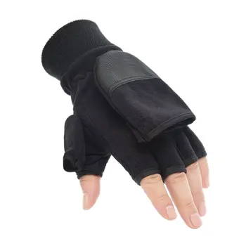LOLEDE 1 чифт Черни Флип-ръкавици Без пръсти, Открити Ръкавици с един пръст на Половината от Палеца, Зимни Топли Дебели Ръкавици, Ръкавици с докосване на Екрана