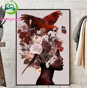 DIY снимка на поръчка е диамантена мозайка африканска жена 5D планински кристал бродерия на цвете папагал пълна тренировка квадратна кръгла кръст бод декор