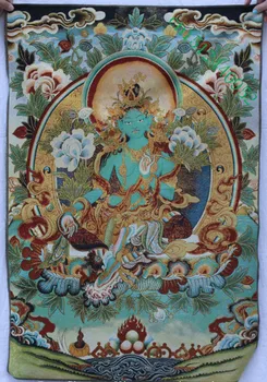 36 инча Тибетския Будизъм Коприна бродерия Седалка Зелена Тара Будизма Тханка Живопис Стенопис
