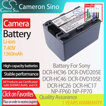 CameronSino Батерия за Sony DCR-HC96 DCR-HC46 DCR-HC26 DCR-DVD205E DCR-DVD105E е подходящ за цифрови фотоапарати Sony NP-FP60 Батерии 7,40 В