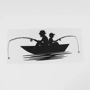 16,6 см x 6,9 см Рибар със Сина си на Риболов с Лодка на Рибар Стикер Vinyl Автомобили Стикер Черен/Сребрист