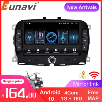 Eunavi 2 Din Android 10 Авто радио Стерео За Fiat 500 2016-2019 Мултимедиен Плеър WIFI GPS Навигация Авто Стерео Главното устройство WIFI