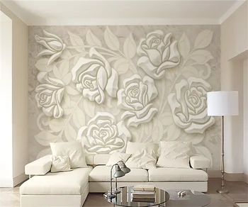 Конфигуриране на всеки размер стенни тапети Скандинавски елегантен 3d рози цвете имитация Даде дневна спалня фон стенни стикери