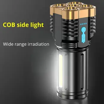 2022 Нов Мощен 5-Ядрен Led Фенерче USB Акумулаторна Светлина Супер Ярък Мощен Преносим Фенер COB Camping C3P3