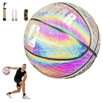 Отразява Баскетбол Отразяваща Светлинен Светлинен Баскетболна Топка Размер на 7 Игрални Тренировъчен Баскетбол за Възрастни и Деца, Отразяваща