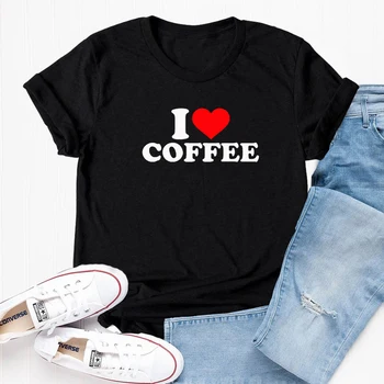 Аз Обичам Кафе тениска, Хлопковую тениска с Къс ръкав, Женски Мъжки Работни тениски, Забавен Принт, Облекло, с Кръгло Деколте, Дамски Потници, Тениски Y2k